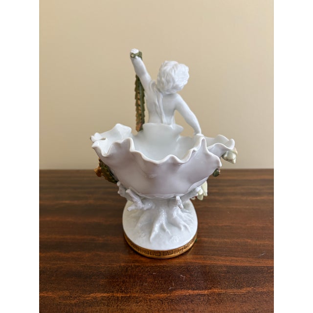 White Neoclassical Porcelain Compotes With Putti & Gold Gilt Greek Key Border, Pair For Sale - Image 8 of 15