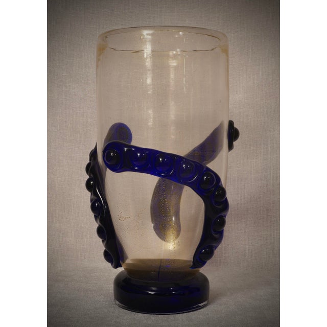 Mid-Century Gold and Blue Murano Art Glass Vase, 2000s For Sale - Image 7 of 9