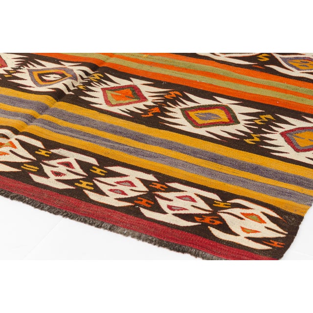 Mid 20th Century Handwoven Geometric Medallion & Striped Tribal Rug For Sale - Image 9 of 10