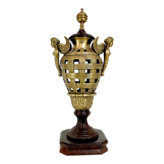 Vintage Neoclassical Art Nouveau Corinthian Brass Sculptural Obelisk - Open Weave, Nike Mythical Goddesses For Sale