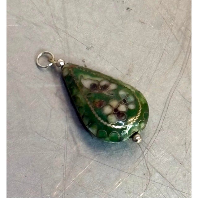 Art Deco Green Teardrop Cloisonne Pendant For Sale - Image 3 of 4