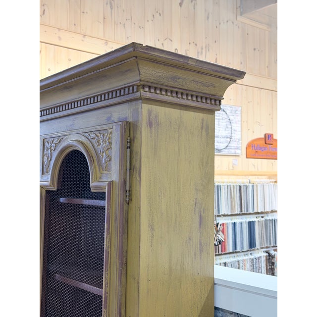 Mid 20th Century Distressed Farmhouse Wire Door Hutch Cabinet For Sale - Image 9 of 11