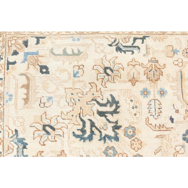 Textile 1930s Floral Persian Kirman Camel, Light Brown, Indigo Blue Handmade Wool Rug For Sale - Image 7 of 11