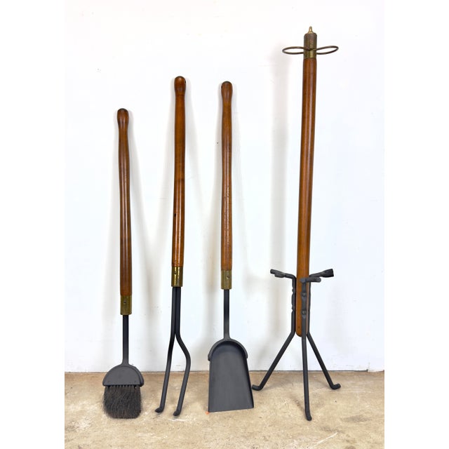 Wood Mid Century Modern Walnut & Wrought Iron Fireplace Tool Set by Seymour For Sale - Image 7 of 10