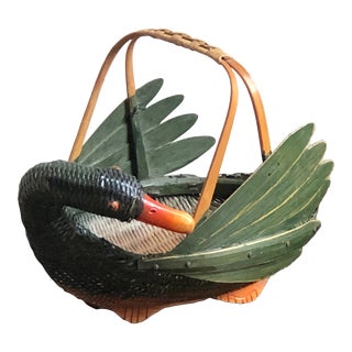 Mid-20th Century Chinese Sculptural Black Swan Basket For Sale