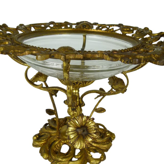 Brass Art Nouveau Brass Tazza Centerpiece Blown Glass Bowl . Swivel Floral Branches For Sale - Image 8 of 16