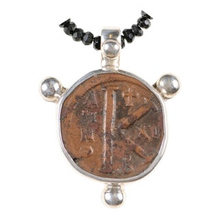 Antique Byzantine Coin Pendant With Sterling Silver For Sale