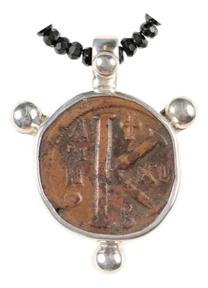 Antique Byzantine Coin Pendant With Sterling Silver
