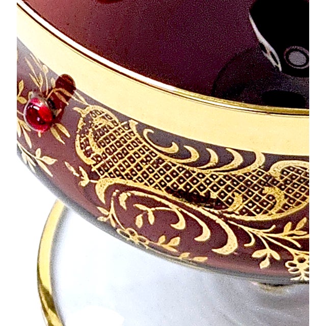 Glass Murano Venetian Amethyst Glass Dessert Bowl With 24k Gold Floral Lattice, Mid 20th Century For Sale - Image 7 of 13