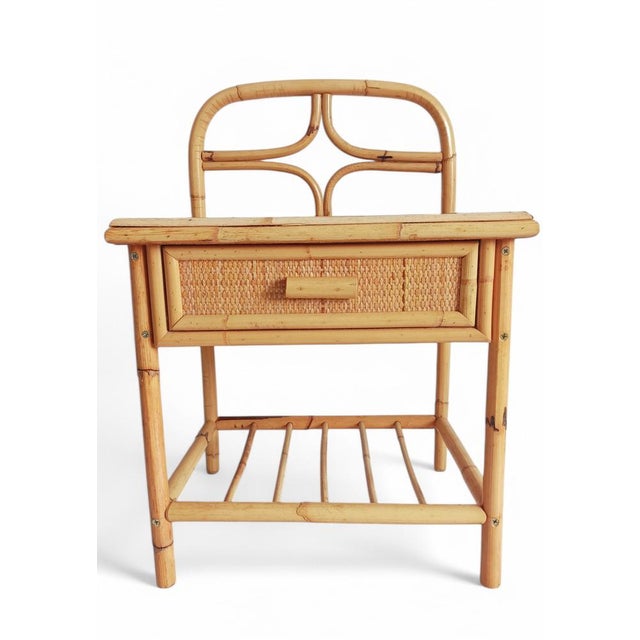 Mid-Century Bamboo and Woven Rattan Side Table, 1960s For Sale - Image 4 of 14