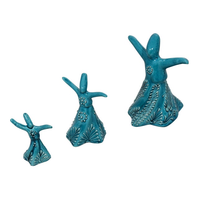 Turkish Handmade Ceramic Whirling Dervish Figures - Set of 3 For Sale