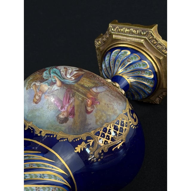 French Sèvres Style Hand Painted Cobalt Porcelain Vase, 1890s For Sale - Image 6 of 12