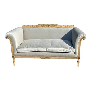 Antique Hand Painted Neoclassical Mohair Sofa Settee For Sale