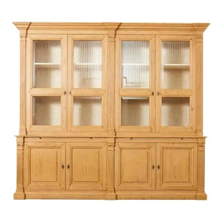 Neoclassical Style Oak Library Bookcase With Beveled Glass Doors For Sale