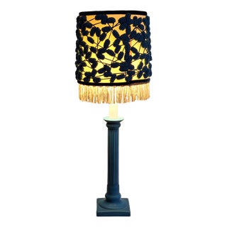 Vintage Table Lamp with Blue Ceramic Base and Fabric Shade by Lamplove, 1980s For Sale