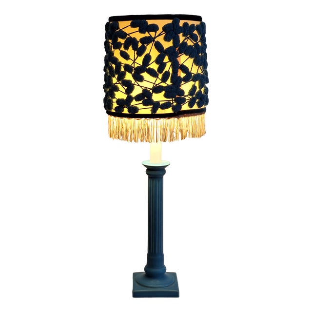 Vintage Table Lamp with Blue Ceramic Base and Fabric Shade by Lamplove, 1980s For Sale