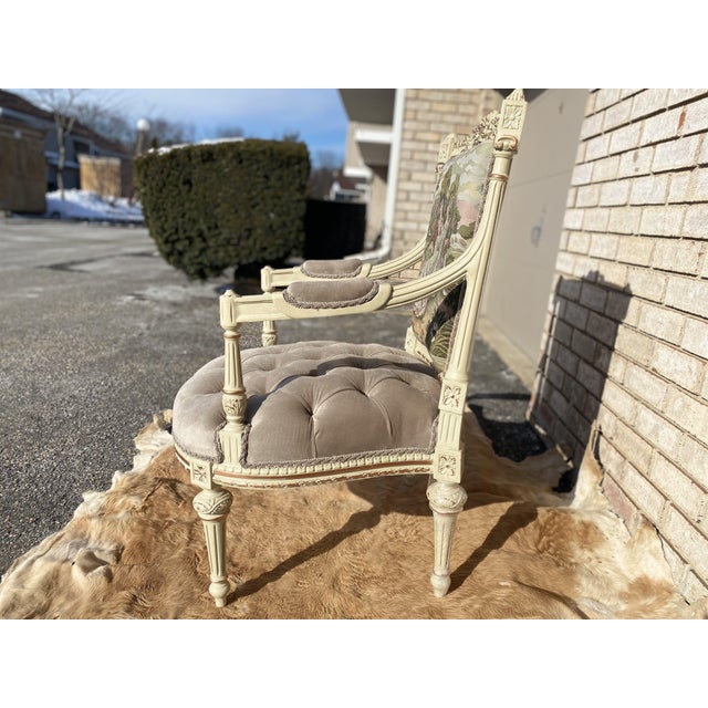 Wood Louis XV French Style Settee, Empire Walnut Armchair For Sale - Image 7 of 10