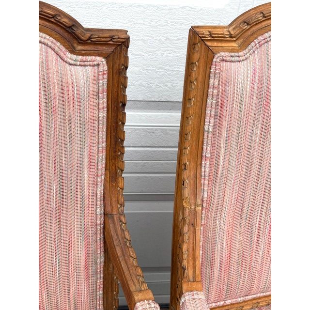 Vintage Louis XVI Carved Wood and Upholstered Arm Chairs - A Pair For Sale - Image 12 of 12