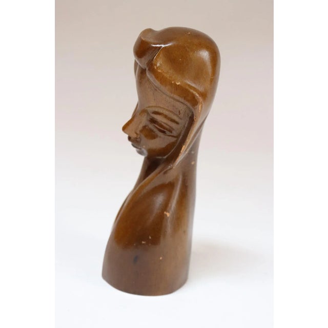 Vintage Petite Mabini Figural Female Bust Sculpture in Monkeypod For Sale - Image 4 of 12