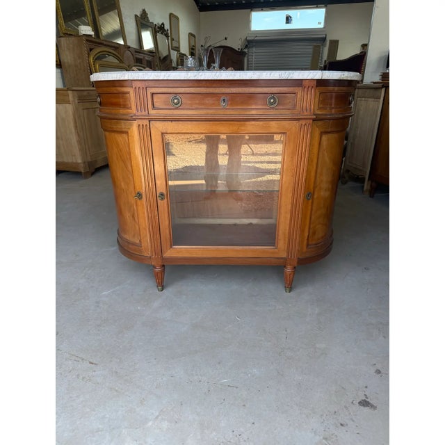 1900-1909 French Louis XVI Demilune Carrara Marble Top Sideboard / Buffet For Sale - Image 4 of 14