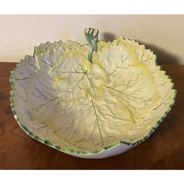 Large Portuguese Majolica Pottery Leaf Centerpiece or Serving Bowl For Sale In New York - Image 6 of 13