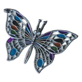 Large Pendant, a Take on the Classic Vintage Plique a Jour Butterfly Brooch For Sale