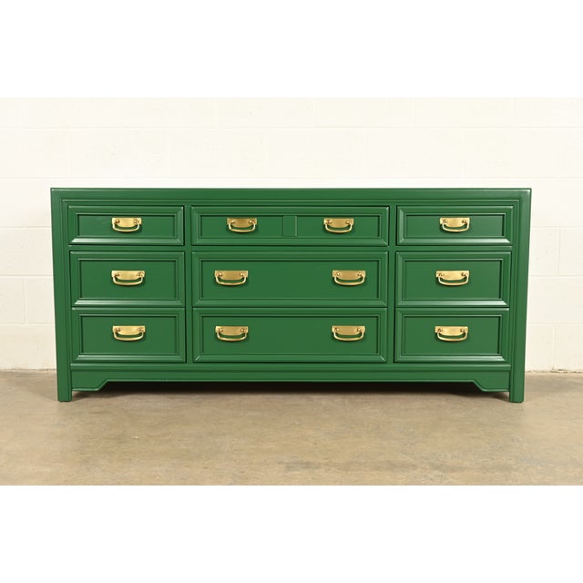 Thomasville Mid-Century Hollywood Regency Green Lacquered Dresser or Credenza | Newly Refinished For Sale - Image 13 of 13
