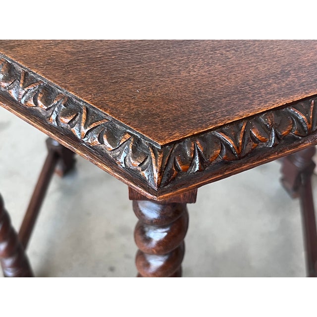 Wood Antique Hexagonal Side or Center Walnut Table With Six Carved Legs For Sale - Image 7 of 10