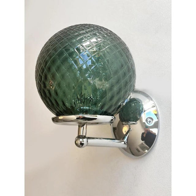 Contemporary Green Ballotton Murano Glass Wall Sconces by Simoeng, Set of 2 For Sale - Image 3 of 7