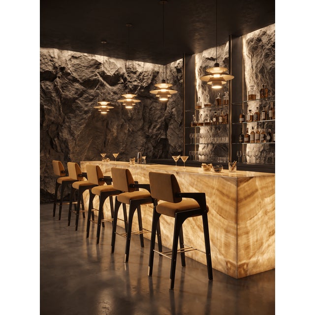 Metal Arches Bar Stool in Mustard Velvet and Black Lacquered from Insidherland For Sale - Image 7 of 15