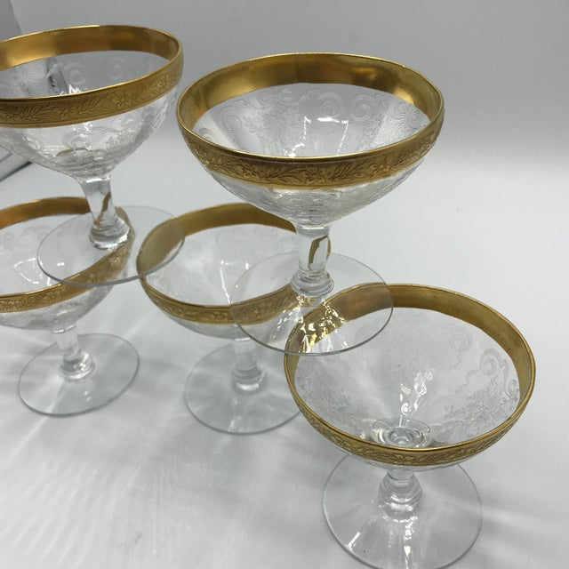 Tiffin Franciscan Champagne/Sherbet Glasses Etched Rambling Rose - Set of 5 For Sale - Image 12 of 13