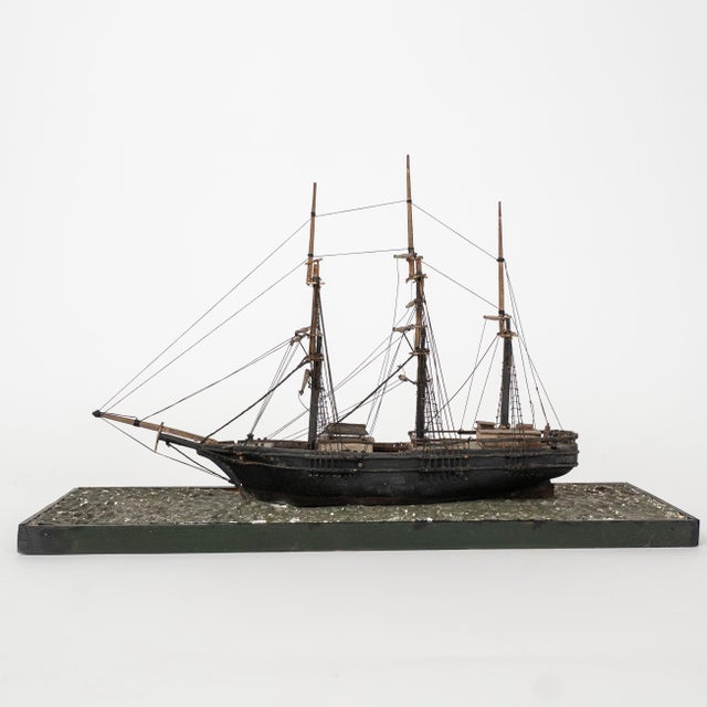 Antique Three-Masted Schooner Ship Model in Glass Case For Sale - Image 11 of 18