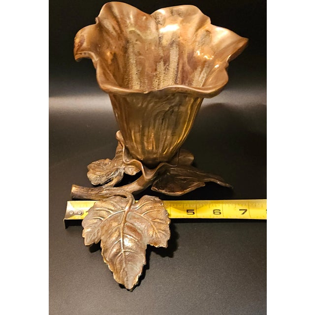 Vintage Mid 20th Century Brass Morning Glory Shaped Flower Vase Made in Hong Kong For Sale - Image 11 of 12