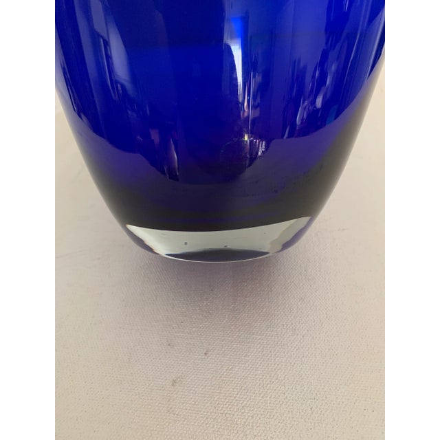 Contemporary Minimalist Modern Two Layer Cobalt and Clear Glass Vase For Sale - Image 3 of 4