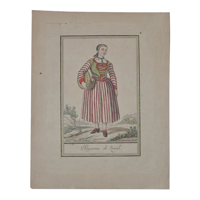 1797 Grasset De Saint-Sauveur Hand-Colored Engraving Swiss Zurich Fashion Costume For Sale