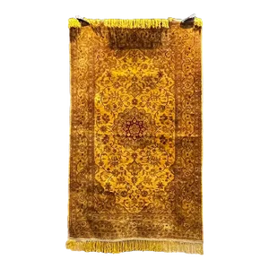 Exquisite Hand Knotted Fine Gold Silk Persian Wall Art Tapestry
