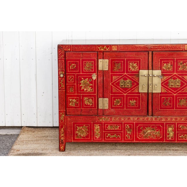 Paint Mid-Century Bridal Red Painted Credenza For Sale - Image 7 of 10