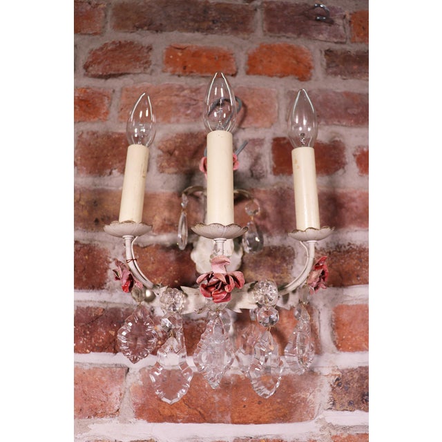 Italian Tole 3-Light Sconces, 1940s, Set of 2 For Sale - Image 4 of 10