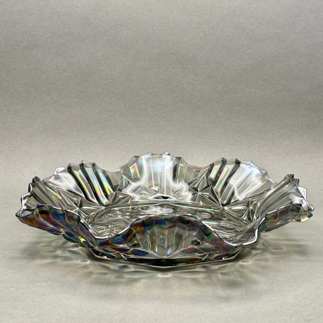 Federal Glass Vintage Federal Glass Smokey Gray “Pioneer” Carnival Glass Fruit Bowl For Sale - Image 4 of 8
