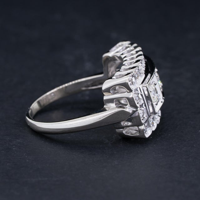 Metal Vintage Art Deco Diamond Ring 14k White Gold Size 7.75 For Sale - Image 7 of 12