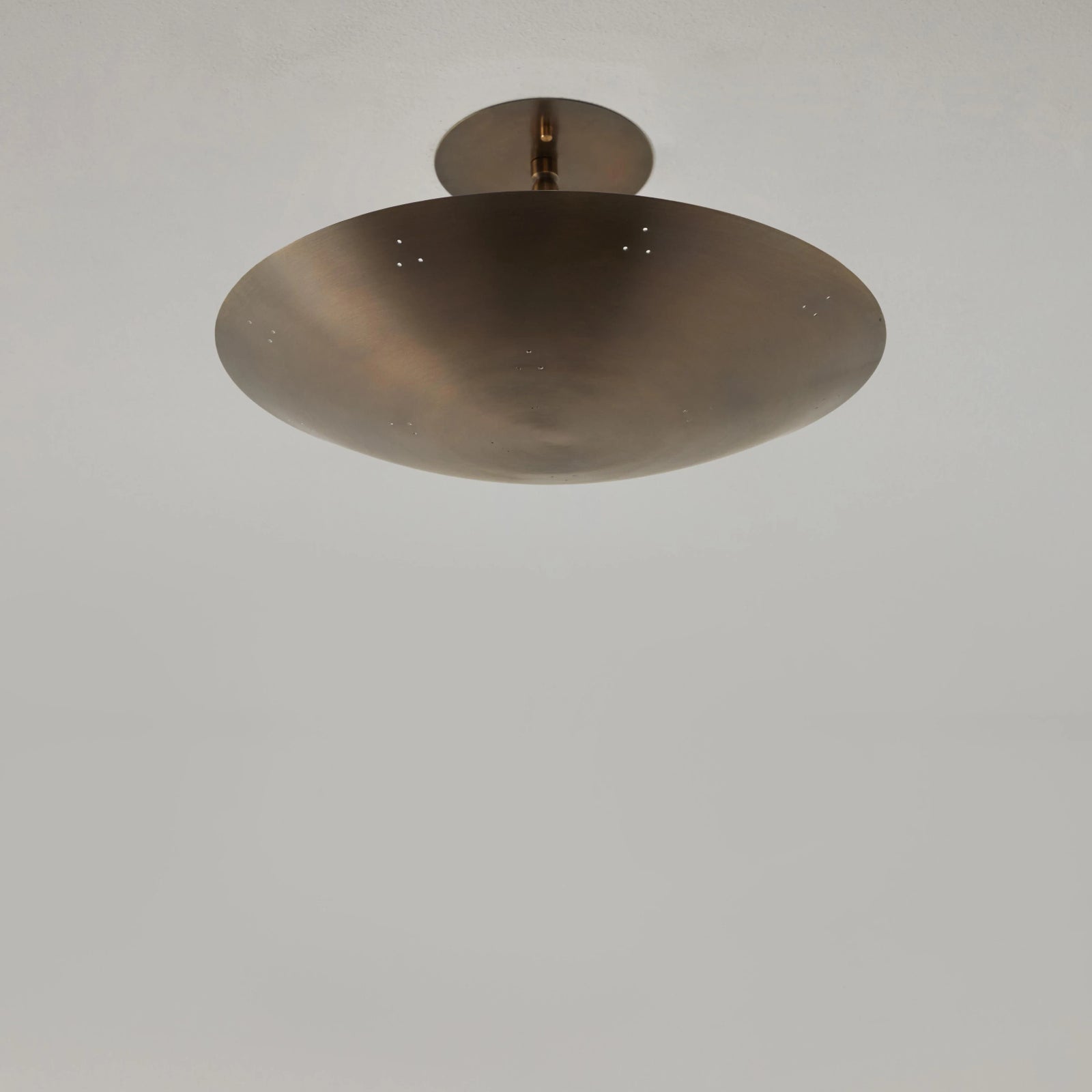 Two Enlighten 'Rey' Perforated Patinated Brass Dome Ceiling Lamp