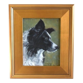 Australian Shepherd Dog Oil Painting Including the Antiqued Gold Wood Frame For Sale
