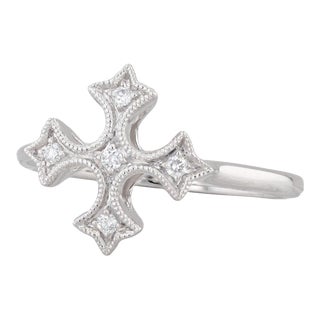 New Diamond Cross Ring 14k White Gold Size 6.5 For Sale