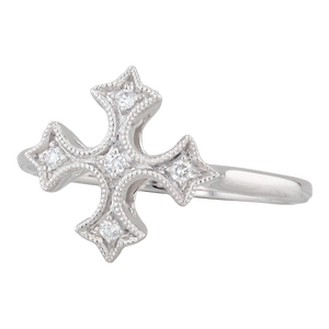 New Diamond Cross Ring 14k White Gold Size 6.5