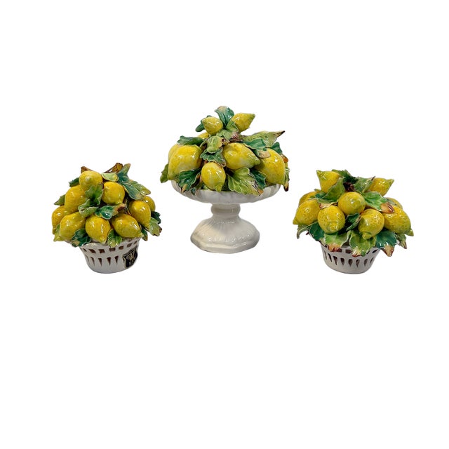 Mediterranean Vintage Petite Italian Majolica Lemon Topiary Set of Three For Sale - Image 3 of 8