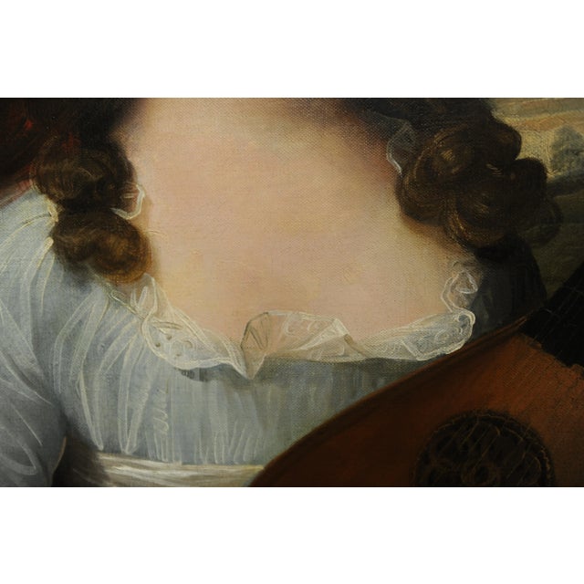 John Singleton Copley Attributed 18th Century Oil Painting "Portrait of a Girl With Lute" For Sale - Image 9 of 12