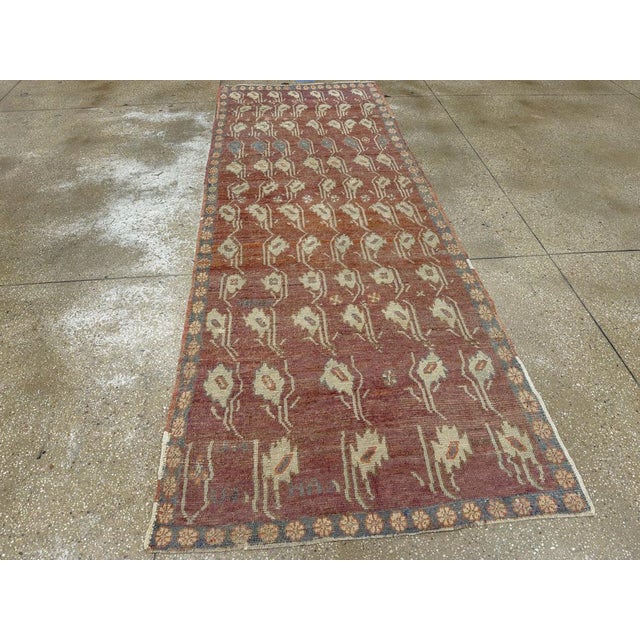 Burgundy Galerie Shabab Collection Mid-20th Century Turkish Anatolian Small Runner For Sale - Image 8 of 10