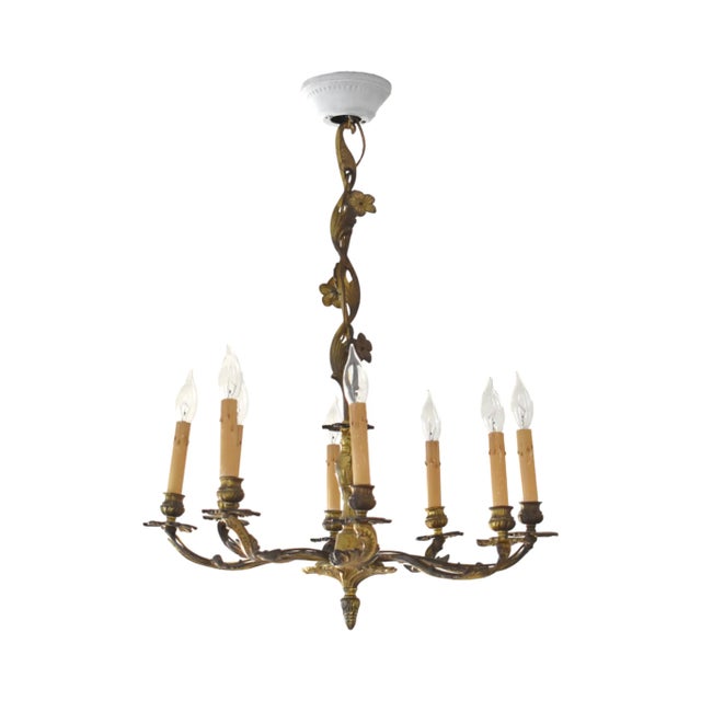 Antique 19th-Century French Botanical Brass 8-Arm Chandelier For Sale - Image 4 of 9