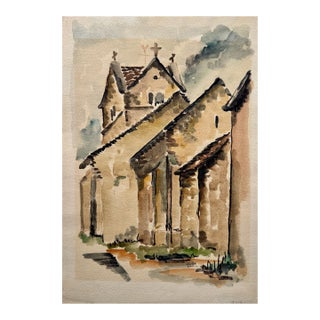 1940s Henry Emil Salloch Original Watercolor on Paper Old Country Chapel. For Sale