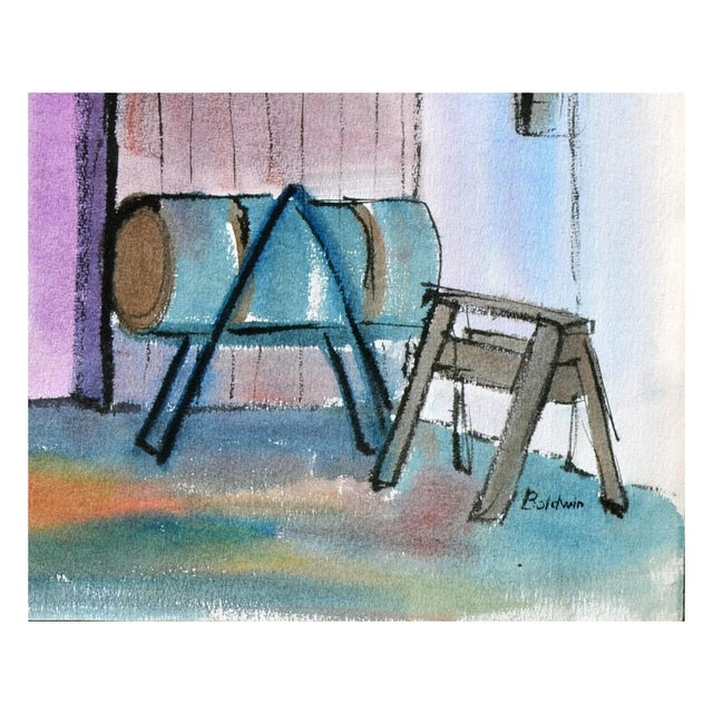 Vintage Watercolor Landscape -- the Workshop by Diane Baldwin For Sale - Image 4 of 4